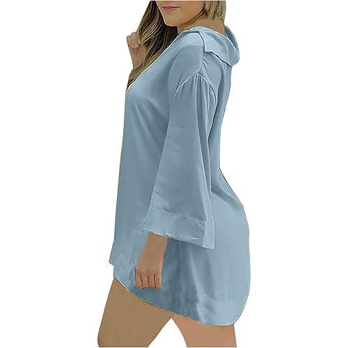 Women's Exotic Lingerie Sets Solid Color Flare Sleeve V Neck Top Shorts Fancy Set Suit Matching Suits Sets for Dear508