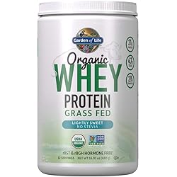 Garden of Life Organic Grass Fed Whey Powder, 21g Protein Plus Probiotics, Non-GMO, SteviaGlutenRBST & Rbgh Free, Humane Certified, Lightly Sweet, 1.05 lb