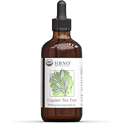 HBNO Organic Tea Tree Oil 4 oz 120 ml - 100% Pure Tea Tree Oil & USDA Certified - Bring Refreshing Aroma of Tea Trea Essential Oil - Perfect Tea Tree Oil for Acne & Skin Therapy