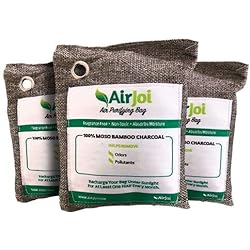 AIRJOI Bamboo Charcoal Air Purifying Bag 3-Pack, Activated Charcoal Odor Absorber, Natural Air Freshener Removes Odor and Moisture, Odor Eliminator for Car, Closet, Bathroom, Pets, Shoes