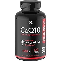 CoQ10 100mg Enhanced with Coconut Oil & Bioperine Black Pepper for Better Absorption | Vegan Certified and Non-GMO Verified 120 Veggie Softgels