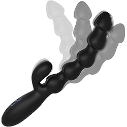 Bendable Beads Anal Vibrator - SEXY SLAVE 9.84‘’ Tapered Prostate Massager with Rabbit Tickler, 10 Vibration Modes Sex Toys for Women, MenBlack