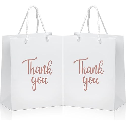 12 Pack Thank You Gift Bags with Tissue Paper Wedding Tissue Paper Party Bags with Handles Paper Shopping Bag Bridal Shower Gift Bags for Birthday Wedding Baby Shower Party Favor Rose Gold