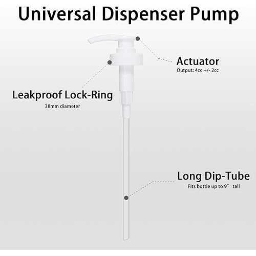 Gallon Pump Dispenser, Fits Most 1 Gallon Jugs and Containers 38400 Pump Lid Top Replacement for Sanitizer, Lotion, Shampoo, Conditioner 6 Pack