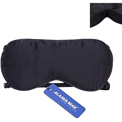 ALASKA BEAR Sleep Mask 2 Straps, Organic Mulberry Silk, Double Elastic Bands Stay Put All Night, Super-Smooth Blindfold Eye Mask Two Adjustable Head Straps and Nose Baffle, Black