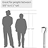 UNLICON Walking Cane with Offset Handle, Portable Lightweight Adjustable Height Walking Stick with Carrying Strap, Medical Cane for Elderly Men and Women Black