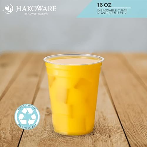 200 Count - 16 oz] Harvest Pack Clear Plastic Cups, PET Crystal TO-GO Disposable 16oz Plastic Cups