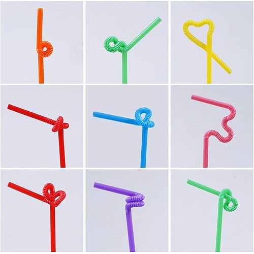 100 Pcs Colorful Plastic Long Flexible Straws.0.23''diameter and 10.2long