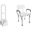 Vaunn Medical Bathtub Safety Rail Grab Bar and Shower Chair with Arms and Back Bundle