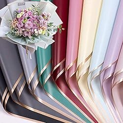 20 Counts 10 Colors Gold Edge Flower Wrapping Paper,Florist Bouquet Supplies,DIY Crafts,Gift Packaging or Gift Box Packaging, Waterproof Floral Wrapping Paper 22.8 22.8Inch