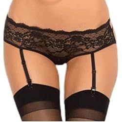 RENE ROFE Crotchless Garter Panty Set - Black, Sm