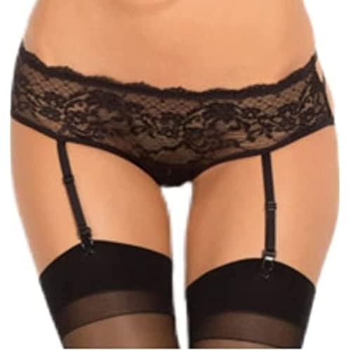 RENE ROFE Crotchless Garter Panty Set - Black, Sm