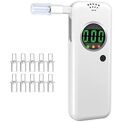 Breathalyzer,High-Accuracy Professional Alcohol Tester with 10 Mouthpieces,LCD Digital Display Alcohol Tester for Personal & Professional Use White