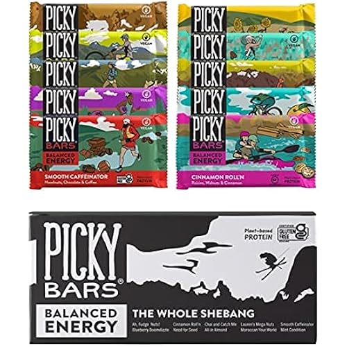 Picky Bars Real Food Energy Bars, Plant Based Protein, Whole Shebang Multi Flavor Variety Pack, All-Natural, Gluten Free, Non-GMO, Non-Dairy, Pack of 10