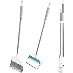 BLACKDECKER Butler Broom and Dustpan Set for Home, Short Handle, Stand Up and Lightweight Space Saving Dust Pan and Broom Combo for Kitchen, Living Room, Bathroom, Lobby Floor Use