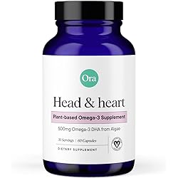 Ora Organic DHA Omega 3 Supplement - Vegan, Gluten-Free DHA for Brain, Eye, and Heart Health - 60 Easy to Swallow Capsules