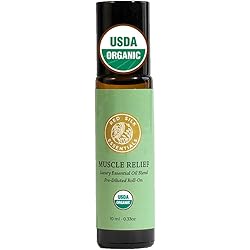 Organic Muscle Relief Essential Oil Blend Roll On, 100% Pure USDA Certified - Pain, Muscle Aches, Headaches - 10ml