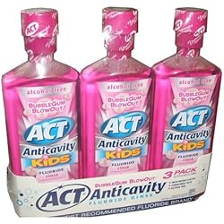 ACT Anticavity Kids Flouride Rinse Bubble Gum Blowout Flavor 18 Ounce Bottles Pack of 3