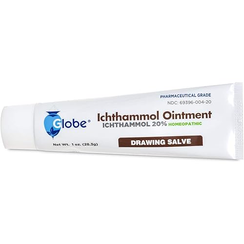 Globe Ichthammol Ointment 20% Drawing Salve 1 OZ - Soothing Skin Relief, Treatment of Eczema, Acne, Boils, Splinters, Bee Stings - Maximum Strength