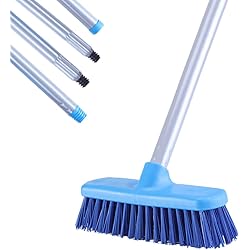 YONILL Deck Brush with Long Handle - Floor Scrub Brushes for Cleaning Shower, Stiff Bristle Scrubbing Brush, 50" Floor Scrubber Brush for Bathroom, Bathtub, Tub, Tile Floors, Garage and Patio