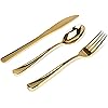 Gold Plastic Silverware Set 160 Bulk Pack Disposable Cutlery Utensils, 80 Gold Forks, 40 Gold Knives, 40 Gold Spoons, Heavy Duty Flatware For Holidays, Parties, Dinners, Weddings, and Occasions