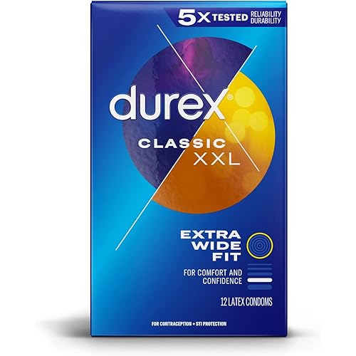 Durex Condom XXL Longer & Wider Natural Latex Condoms, Extra Wide Fit, 12 Count - Ultra Fine & Lubricated Packaging May Vary