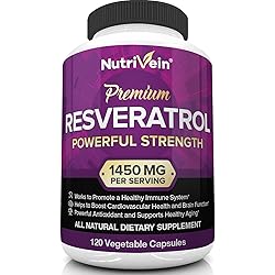 Nutrivein Resveratrol 1450mg - Antioxidant Supplement 120 Capsules – Supports Healthy Aging and Promotes Immune, Brain Boost and Joint Support - Made with Trans-Resveratrol, Green Tea Leaf, Acai Berry