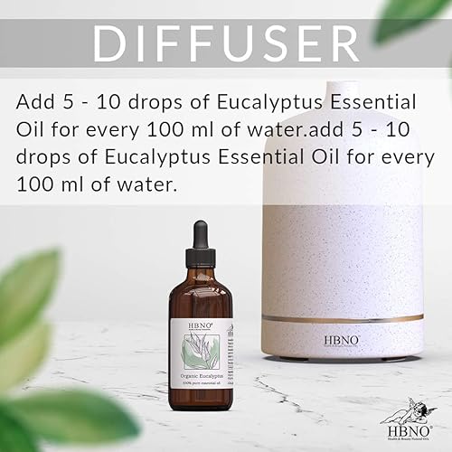 HBNO Organic Eucalyptus Globulus Essential Oil 4 oz 120 ml - 100% Pure & USDA Certified, Eucalyptus Essential Oil Globulus for Diffuser - Perfect for Relaxation & Skin Therapy