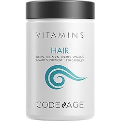 Codeage Hair Vitamins, Biotin, Keratin Supplement –Collagen, Vitamin A, B12, C, D3 & E - Zinc, Probiotic, Omega-3, Enzymes - Hair Care Pills – All Hair Colors & Types - Non-GMO - 120 Capsules