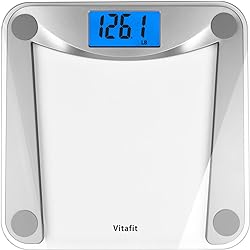 Vitafit Digital Bathroom Scale for Body Weight,Weighing Professional Since 2001,Extra Large Blue Backlit LCD and Step-On, Batteries Included, 400lb180kg,Clear Glass