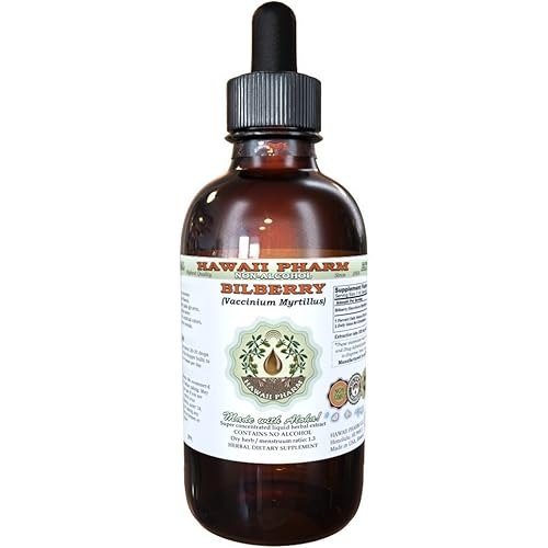 Bilberry Alcohol-Free Liquid Extract, Organic Bilberry Vaccinium myrtillus Dried Leaf Glycerite Hawaii Pharm Natural Herbal Supplement 2 oz