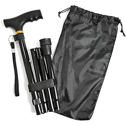 Ez2care Folding Cane - Adjustable lightweight Walking Cane with Carrying Case,Collapsible Portable Hand Walking Stick both for Man and Woman Black