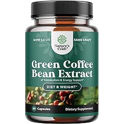 Pure Green Coffee Bean Extract - Green Coffee Extract with 50% Chlorogenic Acid for Heart Health Immune Support Brain Health Mental Focus and Size Reduction - Natural Energy Supplement for Adults