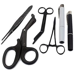 LAJA IMPORTS Premium First Aid Shears EMT Scissors 'Combo Pack with 7-14" Titanium Shear with Holster - Tactical Black & Pen light Gray