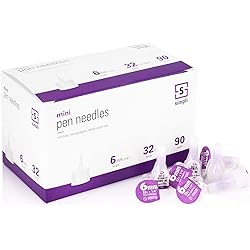 SIMPLI Insulin Pen Needles for at-Home Insulin Injections, Compatible with Most Diabetes Pens and Injection Devices, Size: Micro 6mm 14”” x 32G, 90 Count