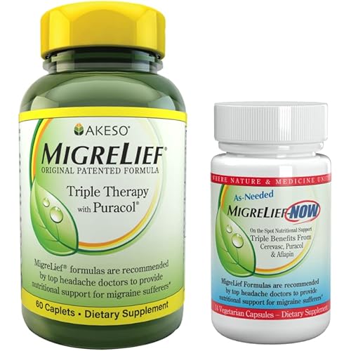 MigreLief® Nutritional Support Kit for Migraine & Headache Sufferers - MigreLief Original Daily Formula MigreLief-Now Fast-ActingAs-Needed Formula - Supplement Bundle Pack - 1 Month Supply