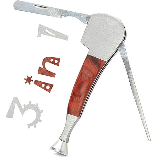 3 in 1 Stainless Steel and Rosewood Tobacco - Smoking Pipe Scraper Tool- Nozzle Cleaner Tamper Tool Set - Steel Scraper - Pipe Cleaner Tool - Pipe Tamper