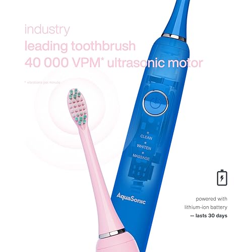 AquaSonic Vibe Duo - Dual Handle Ultra Whitening 40,000 VPM Fast Charging Electric ToothBrushes - 3 Modes with Smart Timers - 10 Dupont Brush Heads & 2 Travel Cases Included