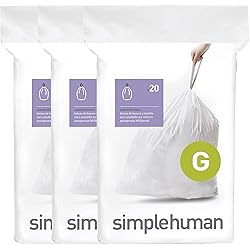 simplehuman Code G Custom Fit Drawstring Trash Bags in Dispenser Packs, 60 Count, 30 Liter 8 Gallon, White