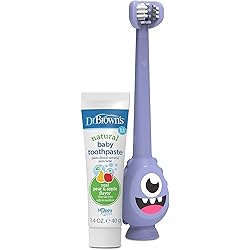 Dr. Brown's ToothScrubber Toddler Toothbrush Set, Monster with Apple Pear Flavor Toothpaste
