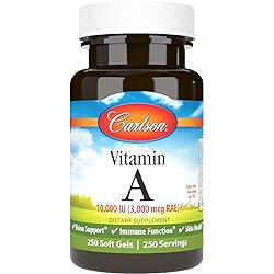 Carlson - Vitamin A, 10000 IU 3000 mcg RAE, Vitamin A Supplements, Immune Support, Vision Health, Antioxidant, 250 Softgels