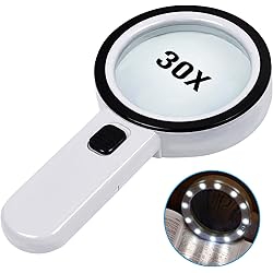 Magnifying Glass with Light, 30X Handheld Large Magnifying Glass, Illuminated Magnifier Reading Magnifying Glass with for Seniors Read, Coins, Stamps, Map, Inspection, Macular Degeneration