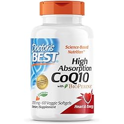 Doctor's Best High Absorption CoQ10 with BioPerine, Vegetarian, Gluten Free, Naturally Fermented, Heart Health & Energy Production, 200 mg 60 Veggie Softgels