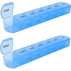 Large Weekly Pill Organizer 2 Pack,BPA Free Vitamin Case Box 7 Day with XL Compartment,Travel Friendly Medicine Organizer for Fish Oils Medicine Supplements Blue