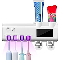 Toothbrush Holder Wall Mounted - Toothbrush and Toothpaste Holder, with Cleaning Function 4 Slots and 2 Automatic Toothpaste Dispenser, for Electric Toothbrush - Regular Toothbrush