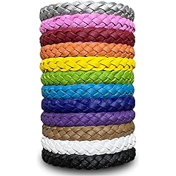 12 Pack Mosquito Repellent Bracelets, Solid Color Individually Wrapped Leather Insect & Bug Repellent Wrist Bands for Kids & Adults Outdoor Camping Fishing Traveling