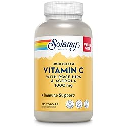 Solaray Vitamin C 1000mg Timed Release Capsules with Rose Hips & Acerola Bioflavonoids, Two-Stage for High Absorption & All Day Immune Function Support, 275 Count Pack of 1