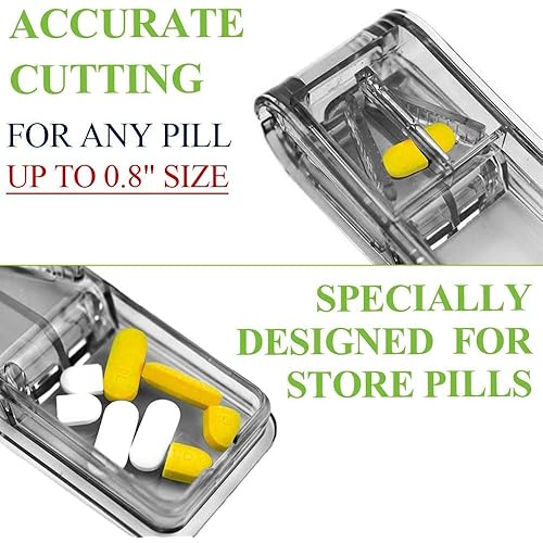 2PCS Pill Cutter for Small or Large Pills - The Best Multiple Pill Splitter Ever - Design in The USA - Doubles as a Pill Box - Not Suitable for Tiny Pills Gray