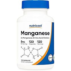 VEBA Chelated Manganese Supplement 8mg, Amino Acid Chelate, 120 Capsules