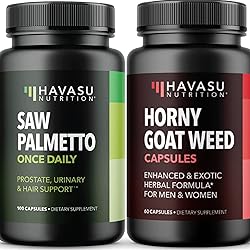 Saw Palmetto Herbal Supplement and Horny Goat Weed Capsules Bundle for Increased Libido and Enhancement with Clinical Ingredients
